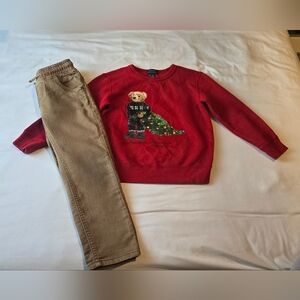 boys 5, polo ralph lauren bear sweater and cat & jack size 5 pants khaki